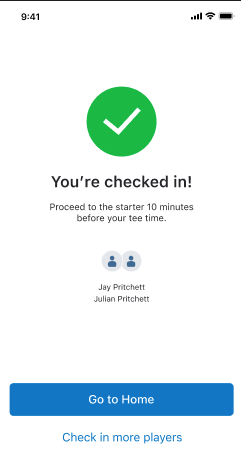 Confirmation screen after successful check-in.