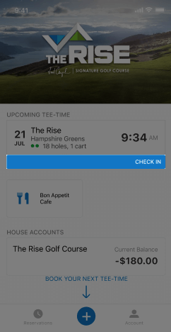 Mobile app screen showing upcoming reservation.
