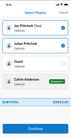 Sélection des joueurs à enregistrer.